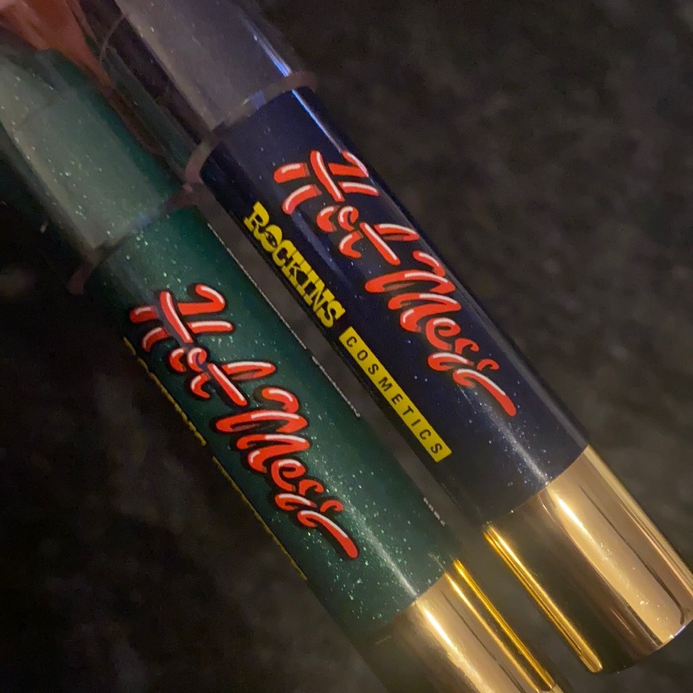 NWOT Rockins Cosmetics Hot Mess Glitter Gel Pens, green & blue